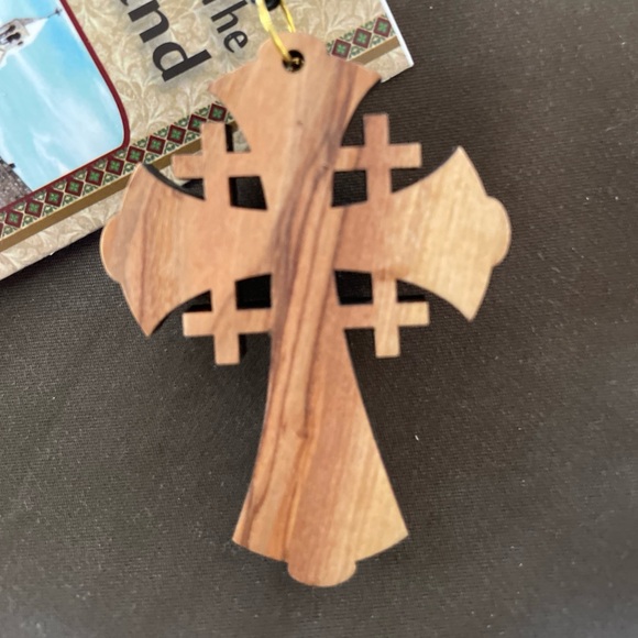 Olive Wood Hand Carved Cross Necklace pendant ornament - Bethlehem The Holy Land - Picture 4 of 7